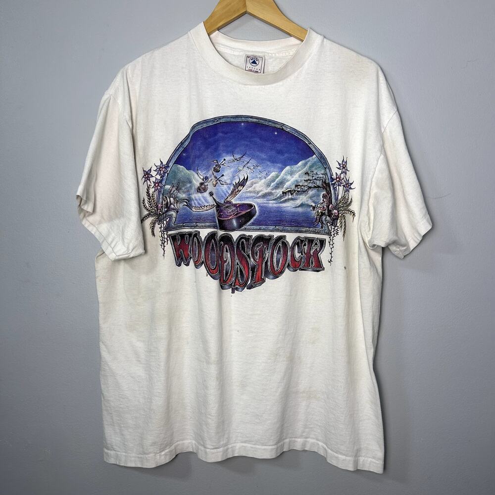Vintage Woodstock 94 T-Shirt Mike Dubois Double Sided Graphic Guitar 90's Tee